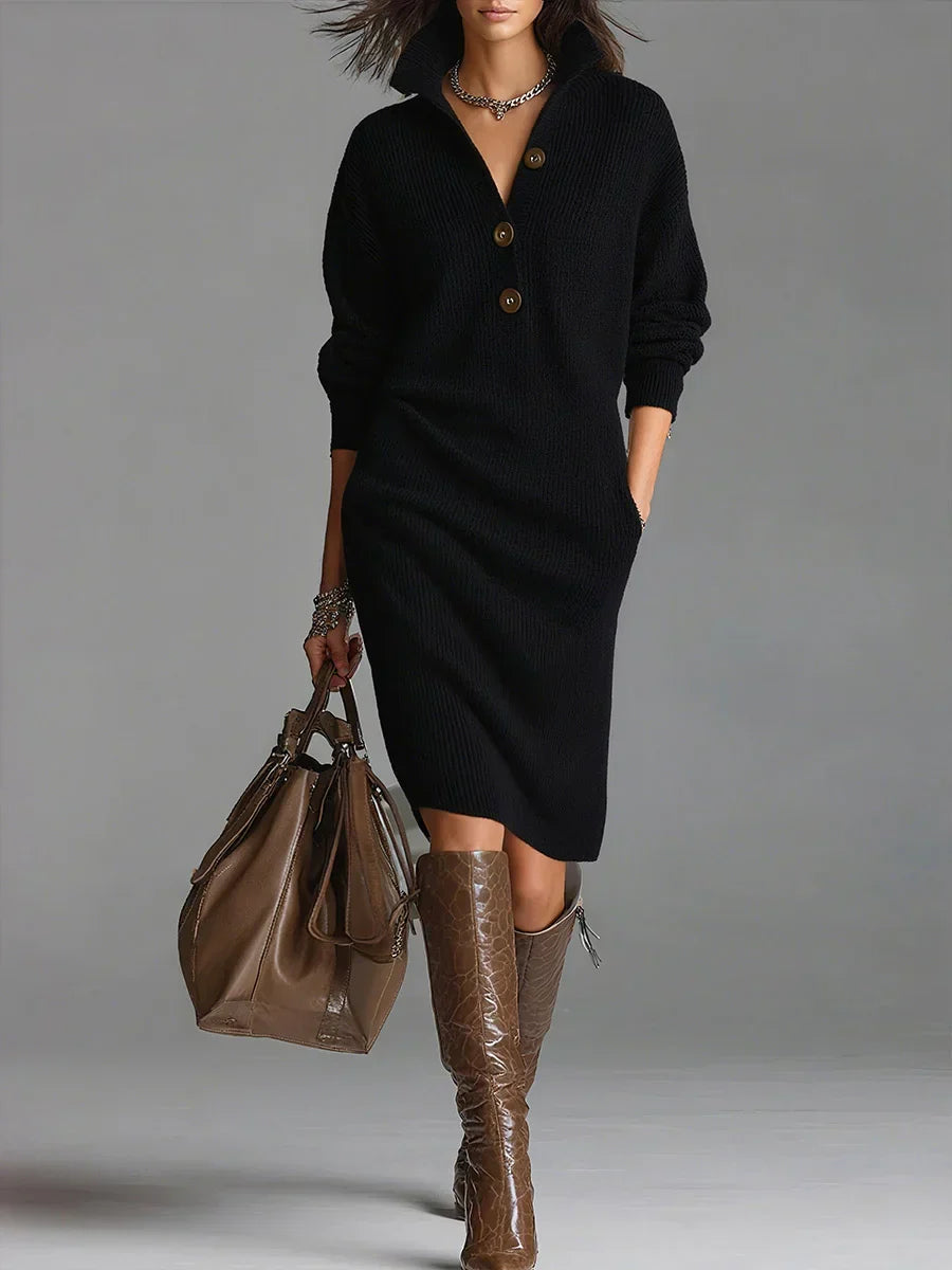 Knitted dress with collar and buttons β elegance that has color π«