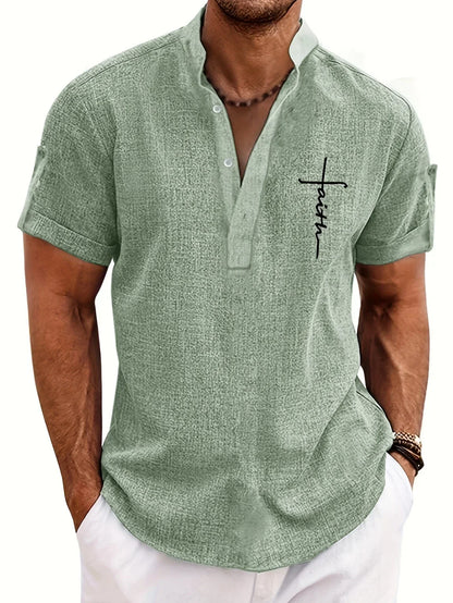 Findenal™ | Stylish short-sleeve shirt with a stand-up collar