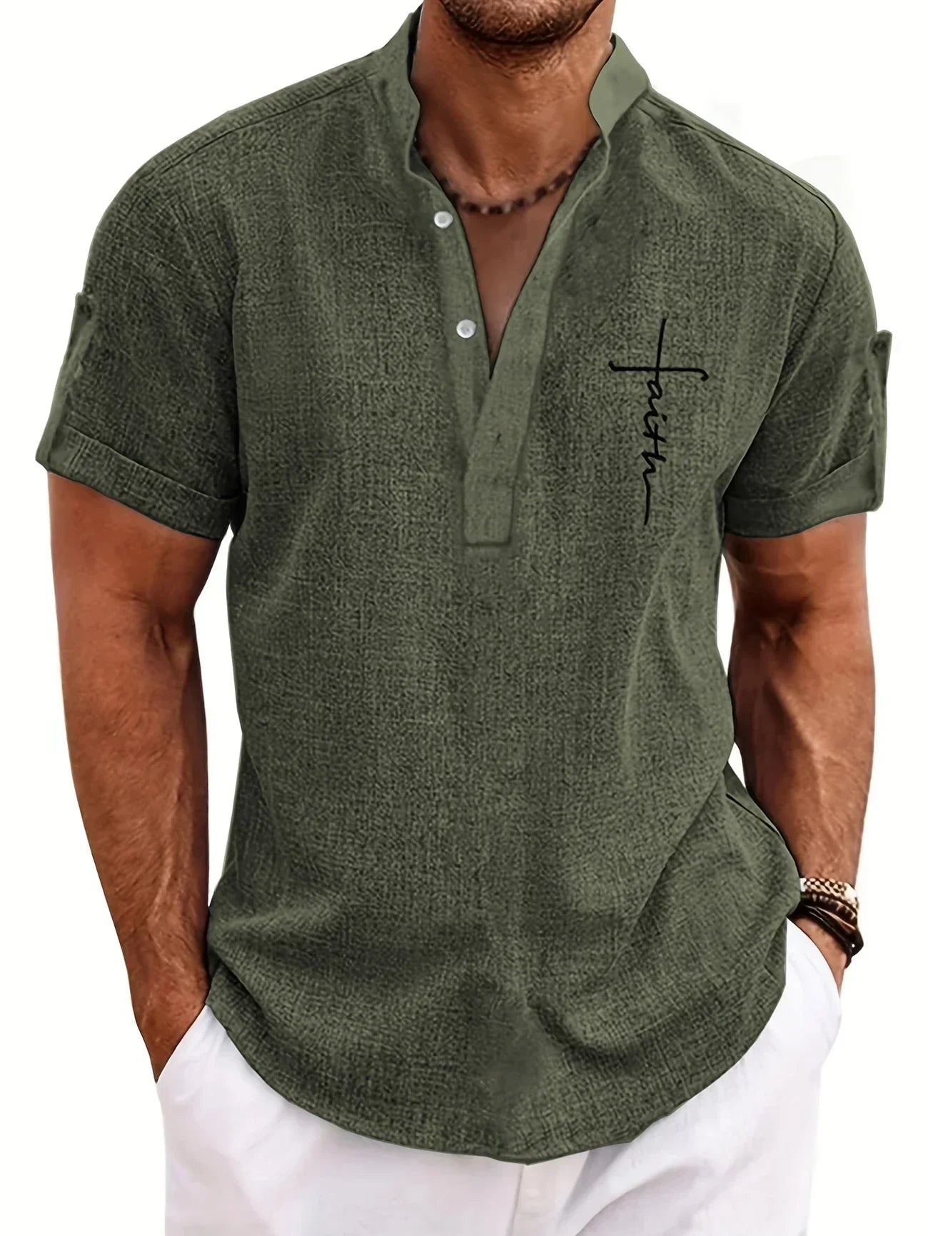 Findenal™ | Stylish short-sleeve shirt with a stand-up collar