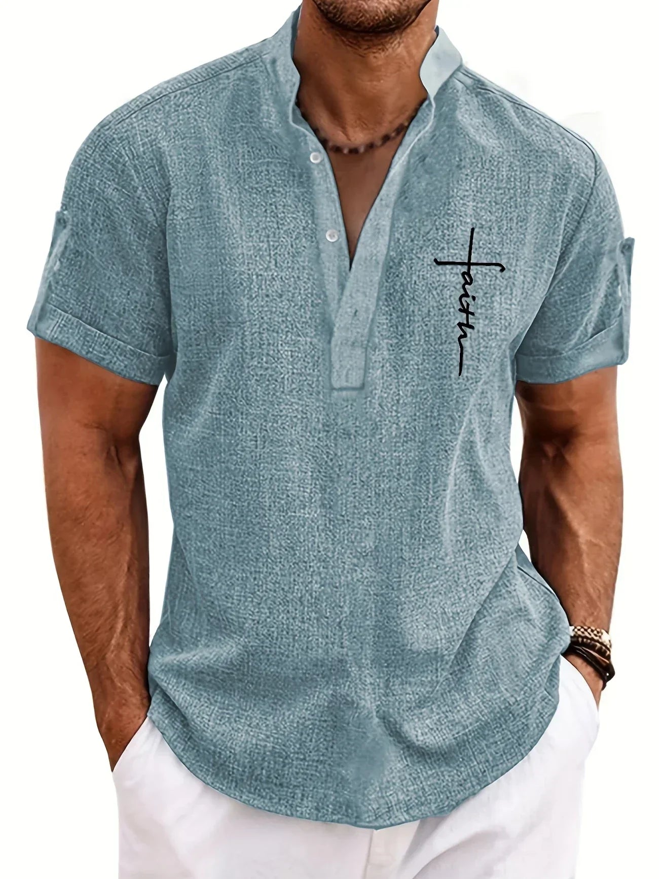 Findenal™ | Stylish short-sleeve shirt with a stand-up collar