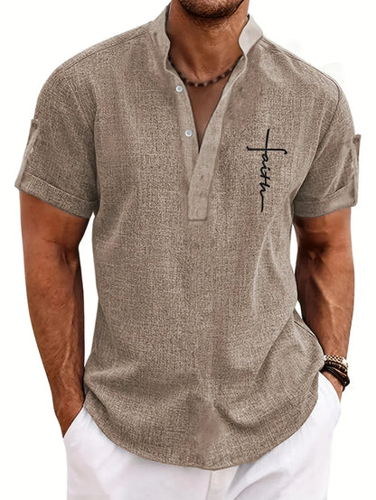 Findenal™ | Stylish short-sleeve shirt with a stand-up collar
