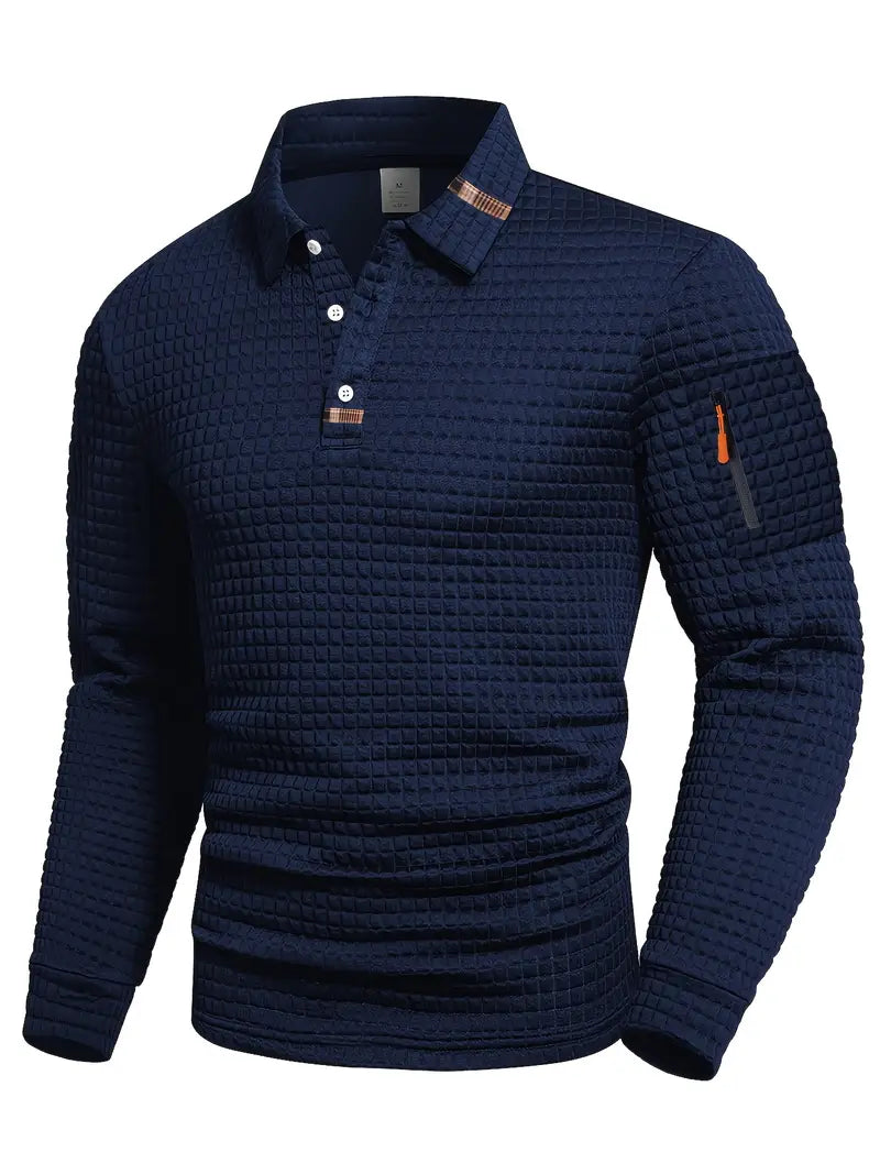 NordicWeave™ Men's Long Sleeve Polo Shirt – Warm, Stylish & Comfortable