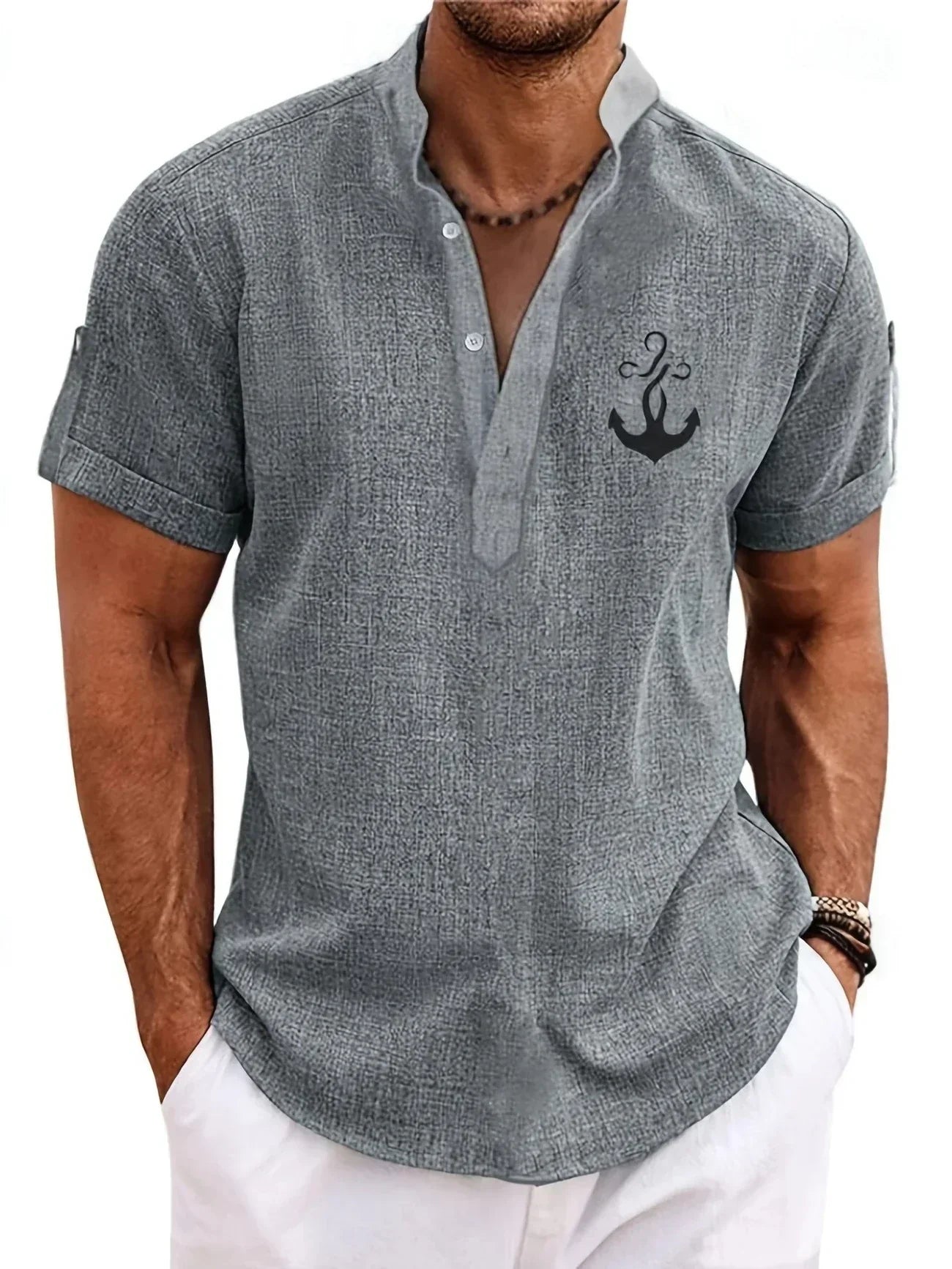 Findenal™ | Stylish short-sleeve shirt with a stand-up collar