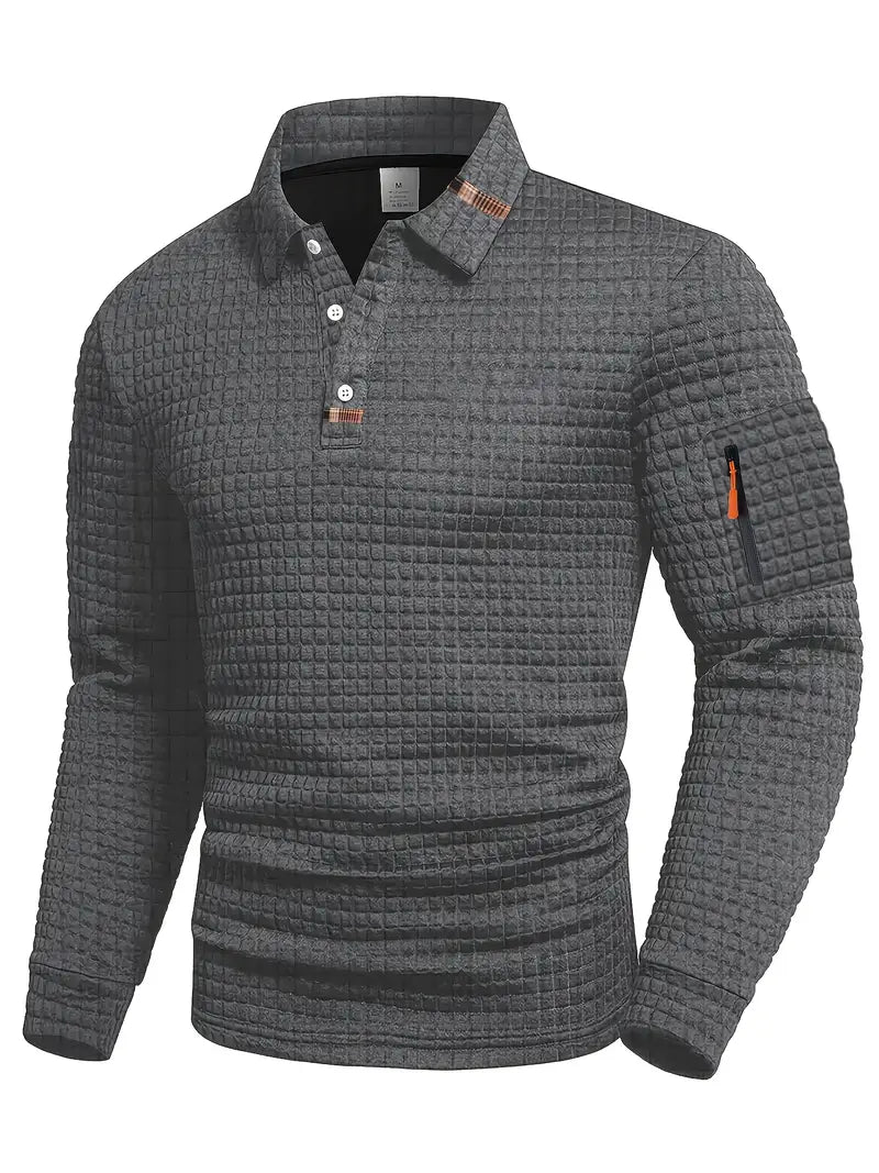 NordicWeave™ Men's Long Sleeve Polo Shirt – Warm, Stylish & Comfortable