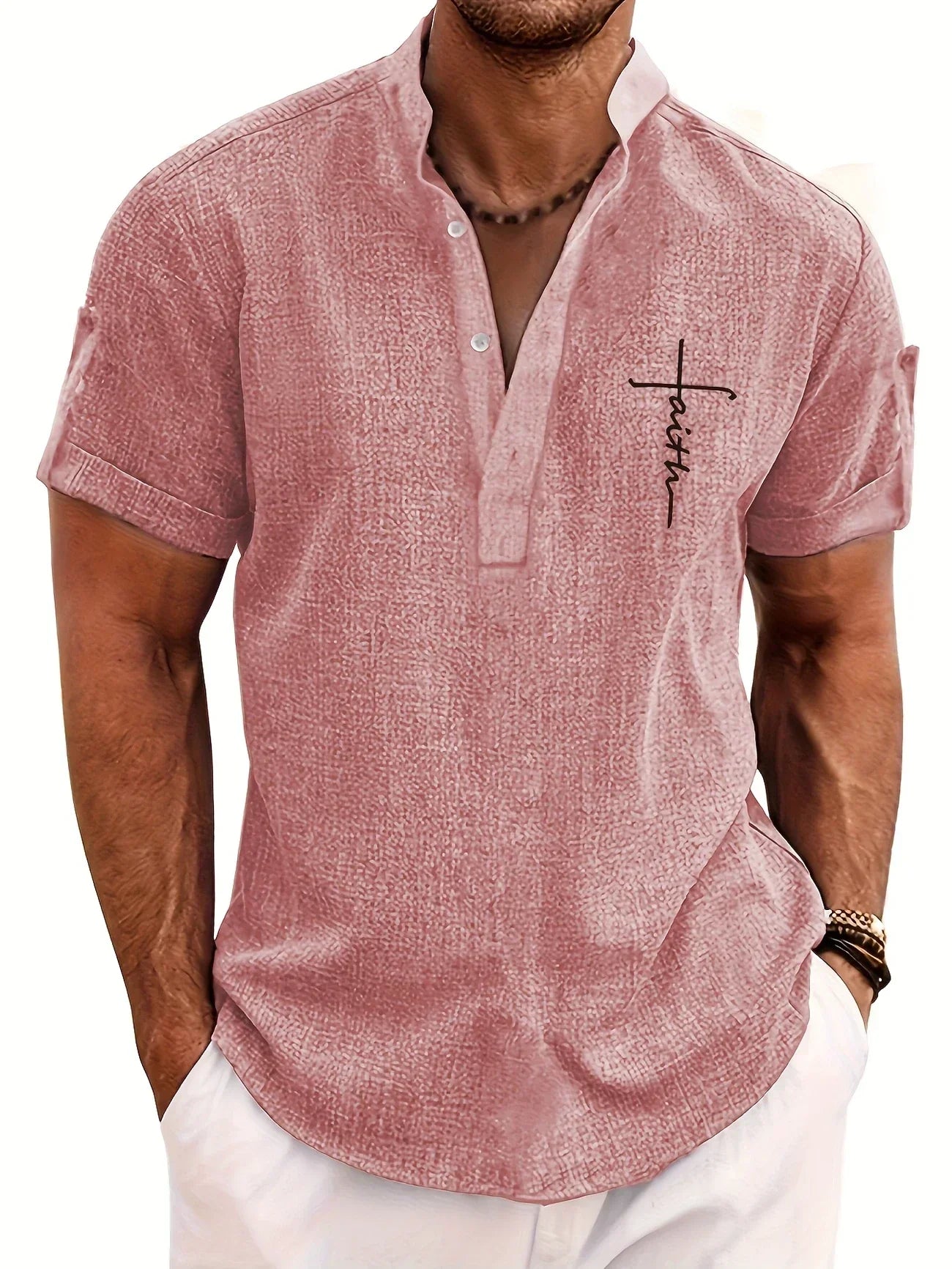 Findenal™ | Stylish short-sleeve shirt with a stand-up collar