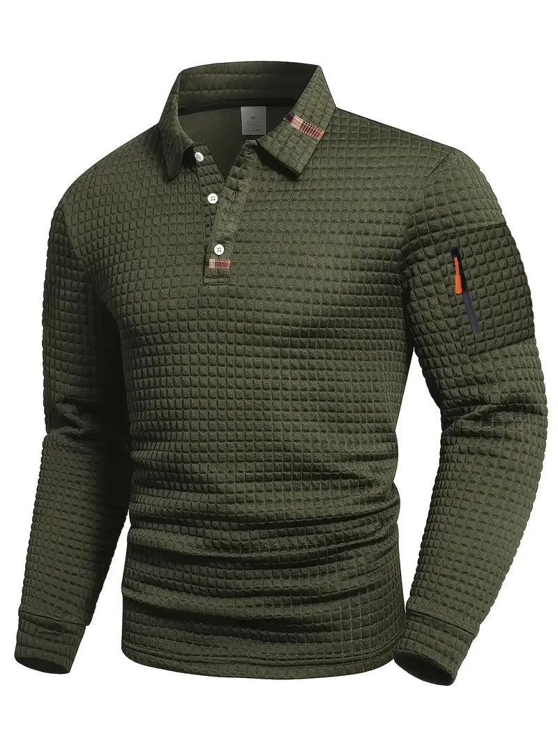NordicWeave™ Men's Long Sleeve Polo Shirt – Warm, Stylish & Comfortable