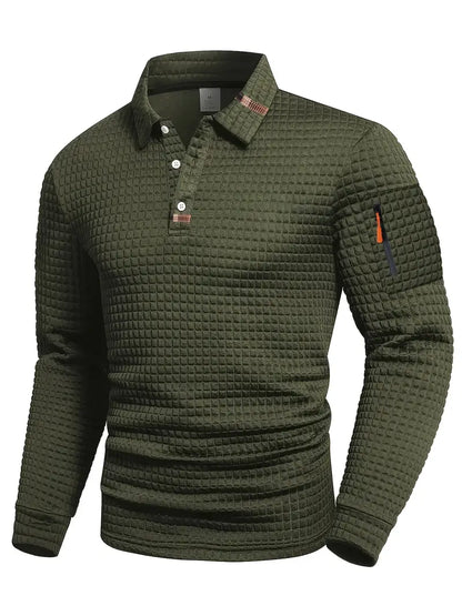 NordicWeave™ Men's Long Sleeve Polo Shirt – Warm, Stylish & Comfortable