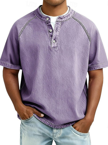 Vintage Washed Henley T-Shirt – Relaxed Fit Everyday Essential