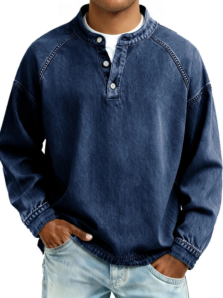 Vintage Washed Henley Sweatshirt – Relaxed Fit