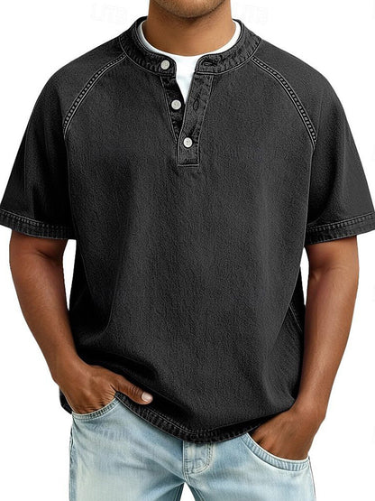 Vintage Washed Henley T-Shirt – Relaxed Fit Everyday Essential