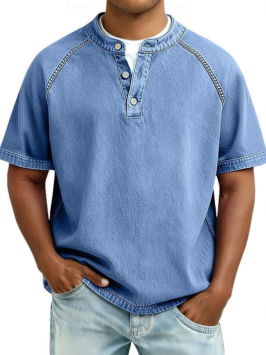 Vintage Washed Henley T-Shirt – Relaxed Fit Everyday Essential