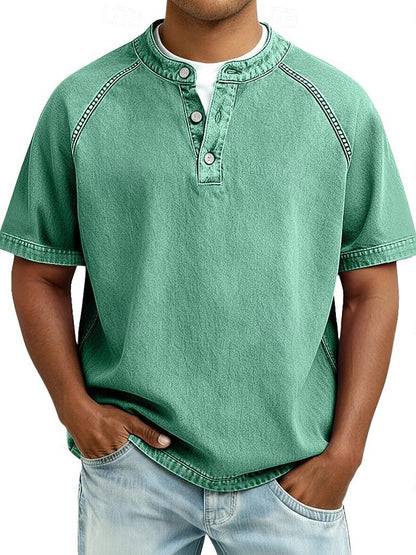 Vintage Washed Henley T-Shirt – Relaxed Fit Everyday Essential