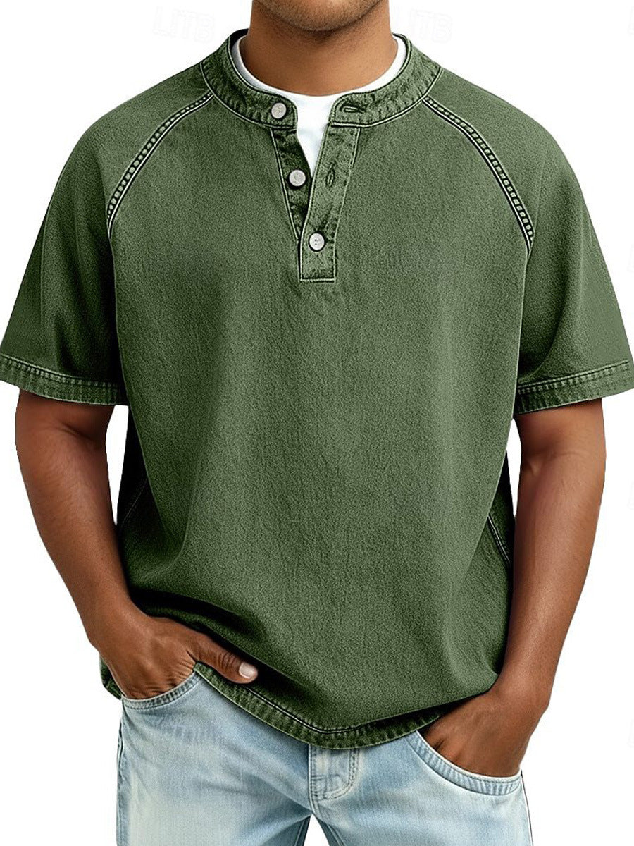 Vintage Washed Henley T-Shirt – Relaxed Fit Everyday Essential
