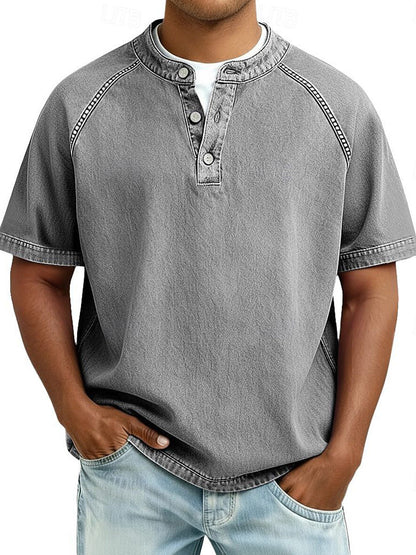 Vintage Washed Henley T-Shirt – Relaxed Fit Everyday Essential