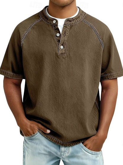 Vintage Washed Henley T-Shirt – Relaxed Fit Everyday Essential