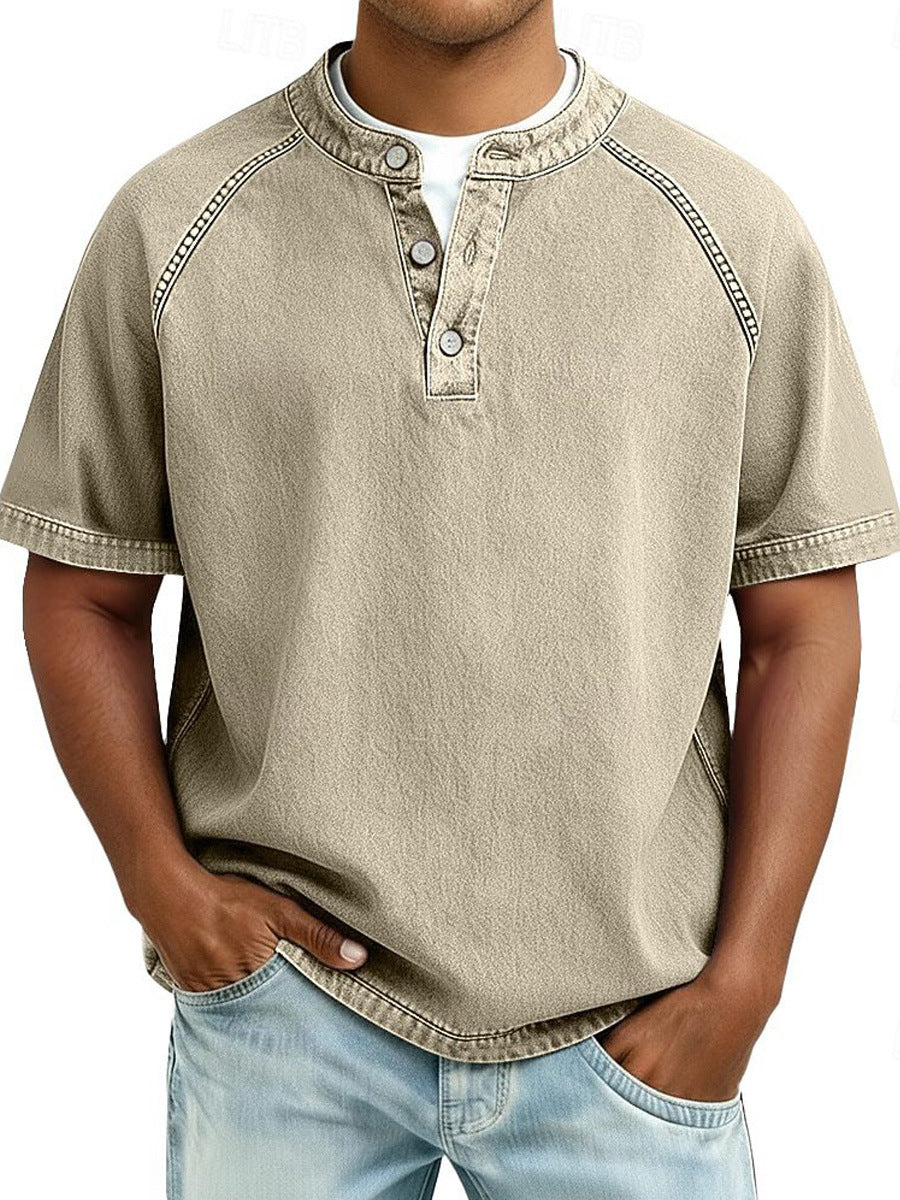 Vintage Washed Henley T-Shirt – Relaxed Fit Everyday Essential