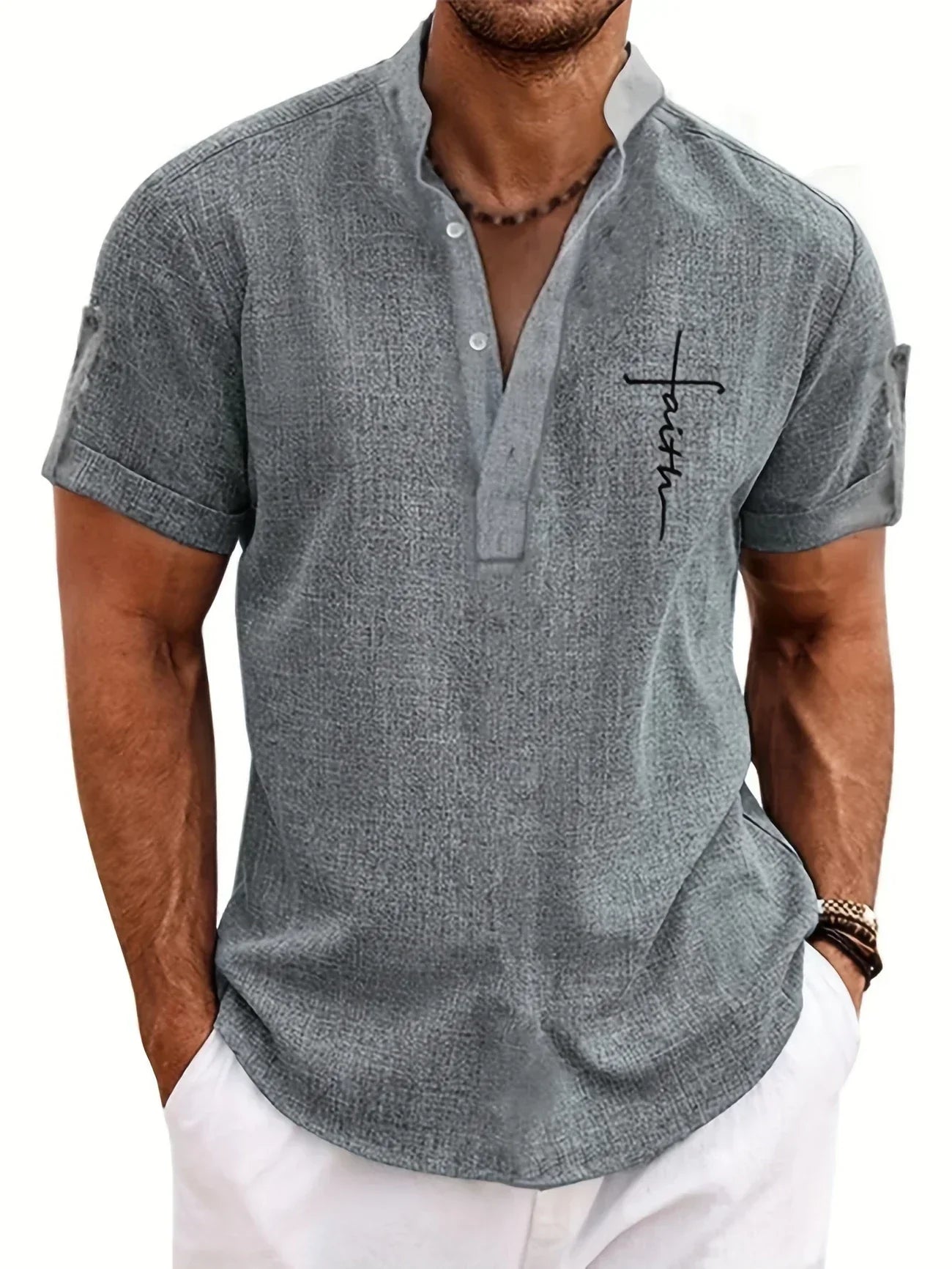 Findenal™ | Stylish short-sleeve shirt with a stand-up collar