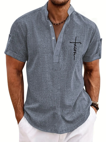 Findenal™ | Stylish short-sleeve shirt with a stand-up collar