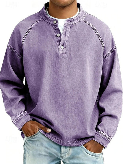 Vintage Washed Henley Sweatshirt – Relaxed Fit