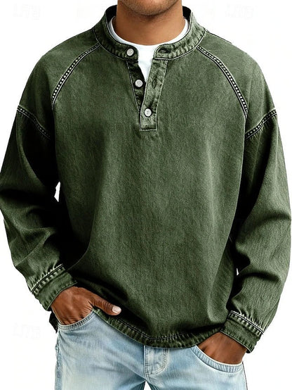 Vintage Washed Henley Sweatshirt – Relaxed Fit