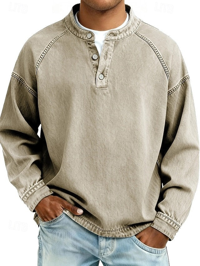 Vintage Washed Henley Sweatshirt – Relaxed Fit