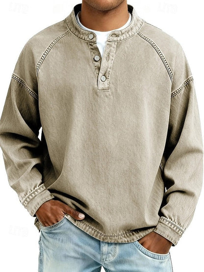 Vintage Washed Henley Sweatshirt – Relaxed Fit