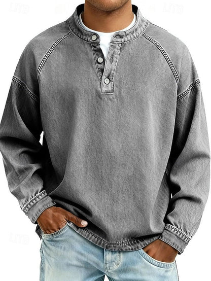 Vintage Washed Henley Sweatshirt – Relaxed Fit