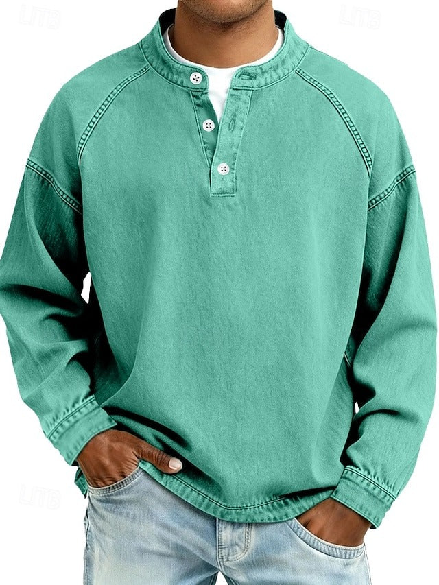 Vintage Washed Henley Sweatshirt – Relaxed Fit