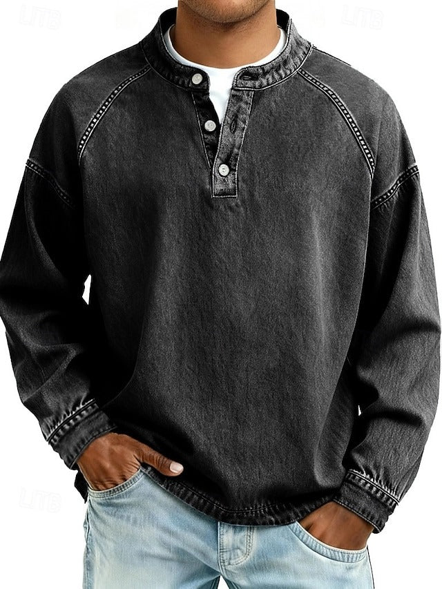 Vintage Washed Henley Sweatshirt – Relaxed Fit
