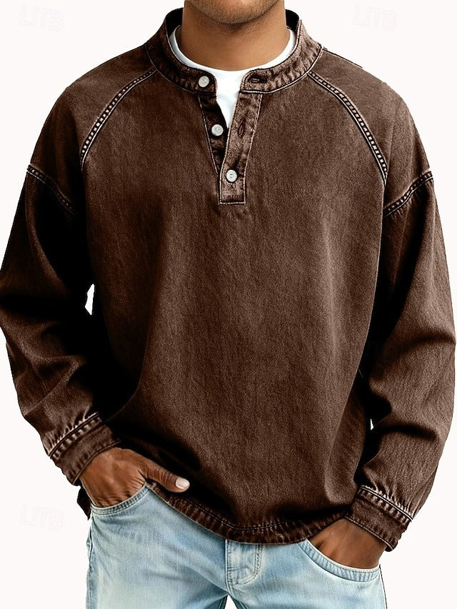 Vintage Washed Henley Sweatshirt – Relaxed Fit