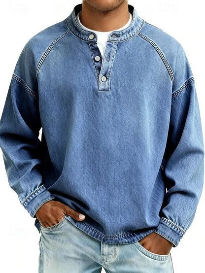 Vintage Washed Henley Sweatshirt – Relaxed Fit