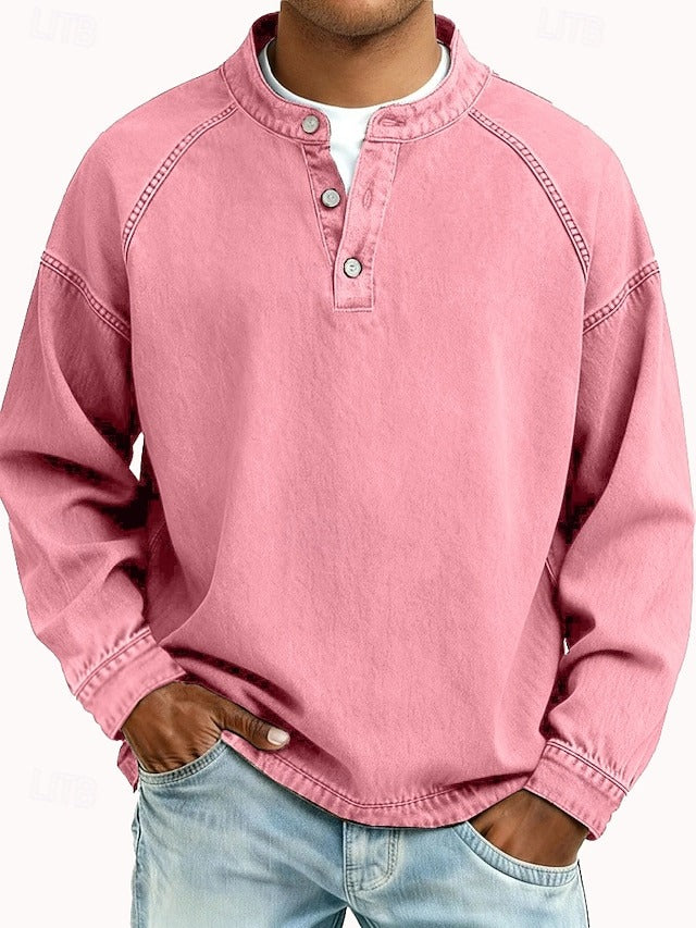 Vintage Washed Henley Sweatshirt – Relaxed Fit