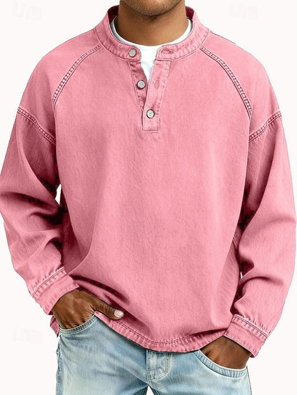 Vintage Washed Henley Sweatshirt – Relaxed Fit