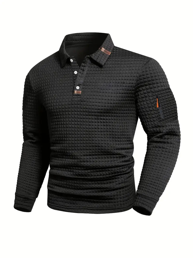 NordicWeave™ Men's Long Sleeve Polo Shirt – Warm, Stylish & Comfortable